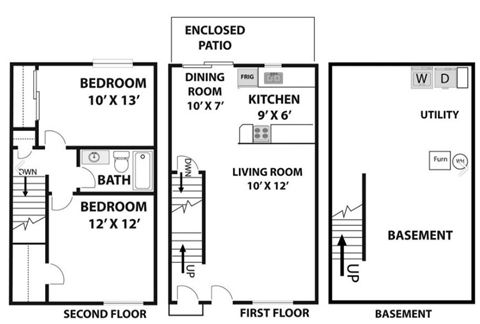 a floor plan of a house with three bedrooms and a living room